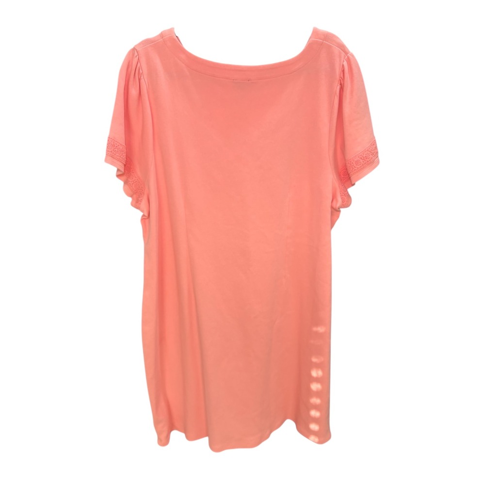 Talbots‎ Melon Peach 100% Cotton T-shirt Dress 3XP Petite Plus Crochet Detail
